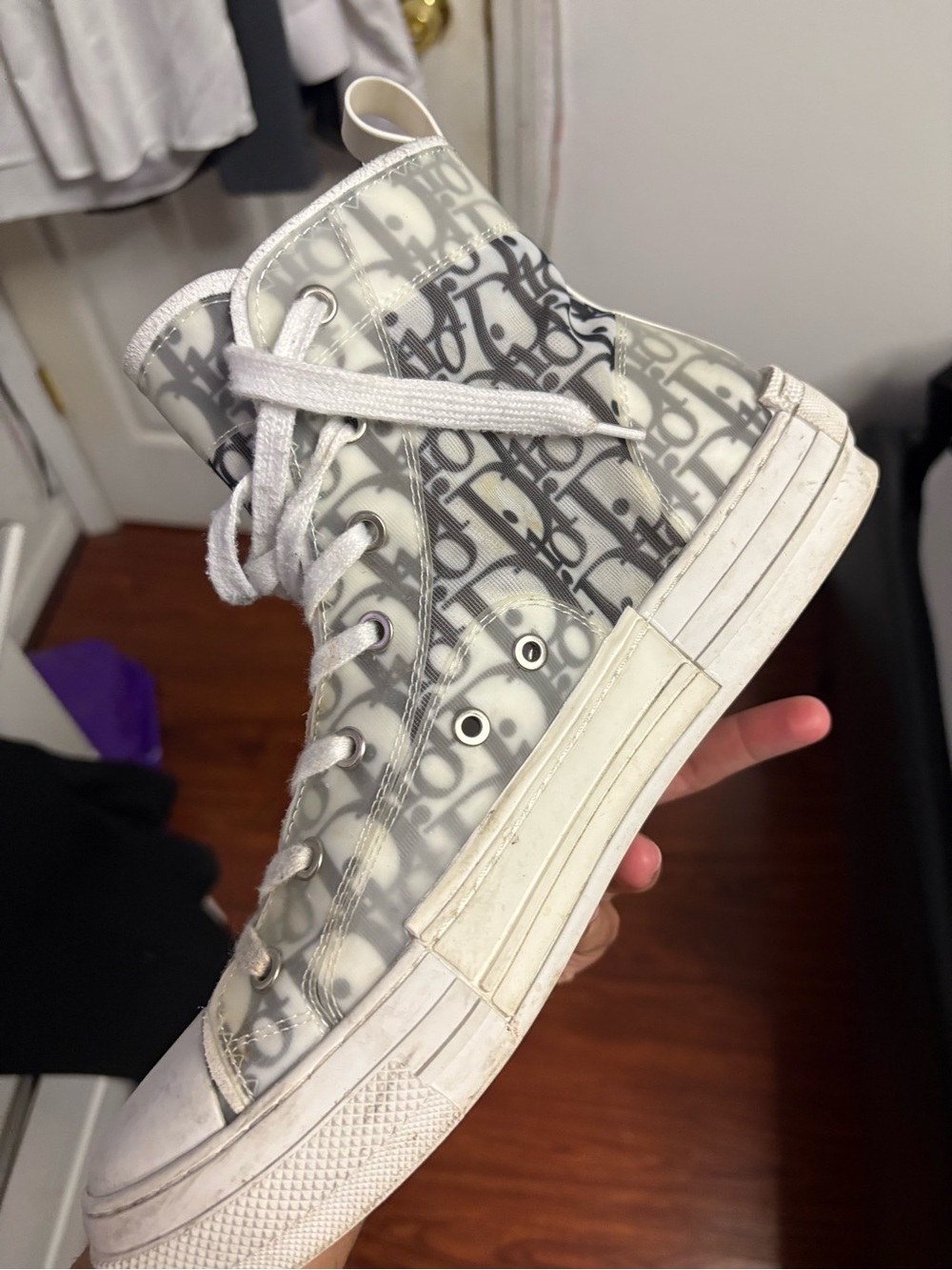 Dior High-Top Sneaker in White and Gray Monogram - Picture 2 of 3